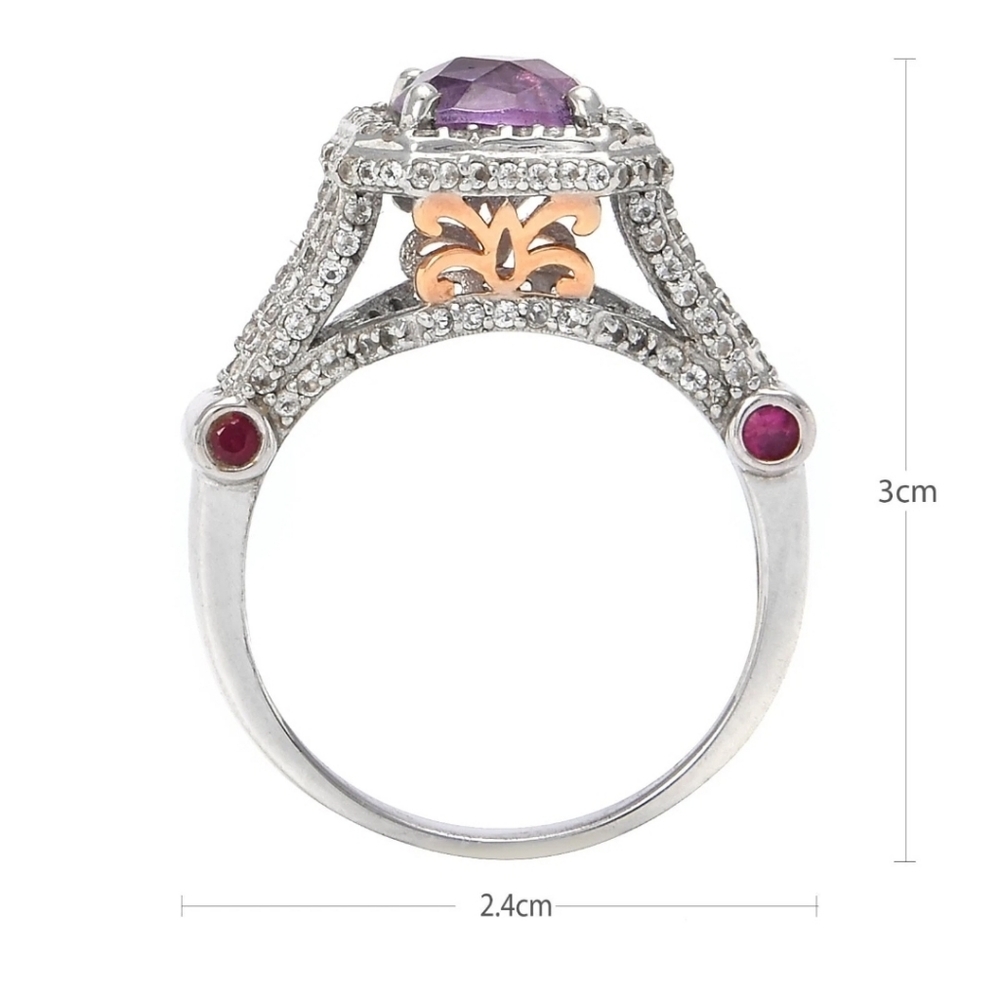 Genuine Carol Brodie Rarities Amethyst & Rubies Sterling Silver Ring Size 9! - Picture 2 of 16